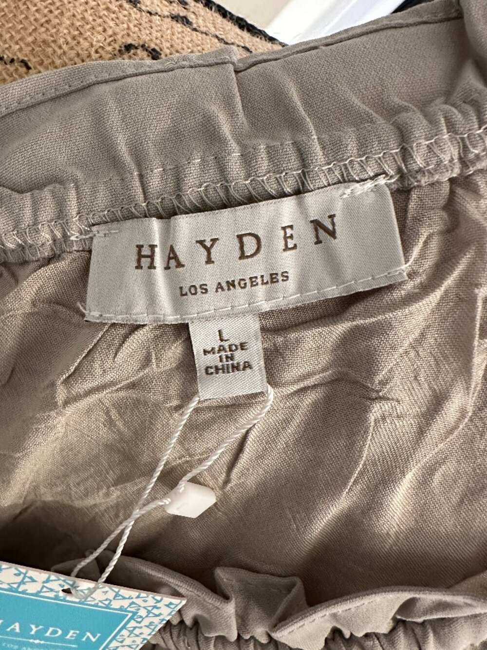 Hayden Los Angeles Tiered Mini Dress Gray Cream Blue Size L NWT - Picture 7 of 9